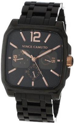 Vince Camuto VC/1025BKBK The Sergeant Square Rose Gold-Tone Accented Multi-Function Black Ionic-Plated Bracelet