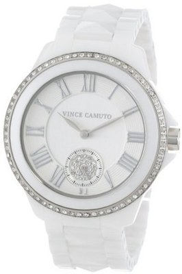Vince Camuto VC/5057SVWT Swarovski Crystal Accented Silver-Tone White Ceramic Pyramid Bracelet