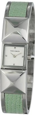 Vince Camuto VC/5061MTSV Silver-Tone Pyramid Covered Dial Mint Green Leather Insert Bangle