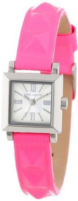 Vince Camuto VC/5069SVPK Silver-Tone Square Neon Pink Pyramid Accented Leather Strap