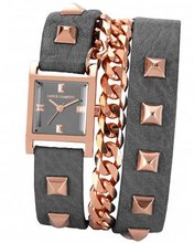 Vince Camuto VC/5088RGGY Rose Gold-Tone Pyramid Studded Double Wrap Grey Leather Strap