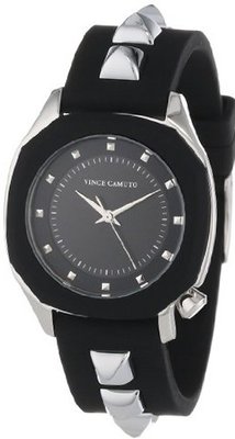 Vince Camuto VC/5107BKBK Silver-Tone Pyramid Accented Black Resin Strap