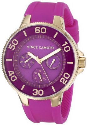 Vince Camuto VC/5108MAMA Gold-Tone Multi-Function Magenta Silicone Strap