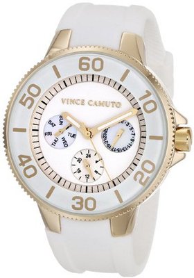 Vince Camuto VC/5108WTWT Gold-Tone Multi-Function White Silicone Strap