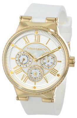 Vince Camuto VC/5114WTWT Swarovski Crystal Accented Gold-Tone White Silicone Strap