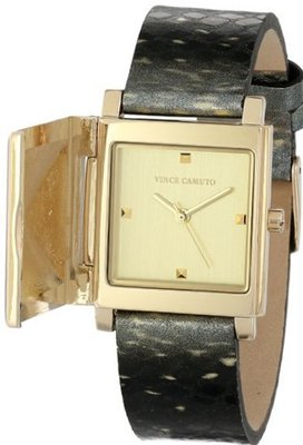 Vince Camuto VC/5138CHGD Gold-Tone Pyramid Covered Dial Snakeskin Pattern Leather Strap