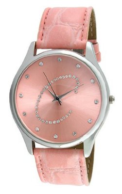 Viva Silver Tone Round Crystal Dial Initial "C" Pink Strap #V1650P-C