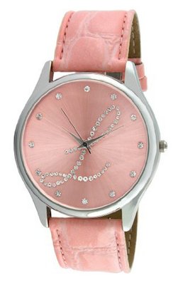 Viva Silver Tone Round Crystal Dial Initial "L" Pink Strap #V1650P-L