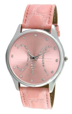 Viva Silver Tone Round Crystal Dial Initial "M" Pink Strap #V1650P-M