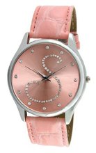 Viva Silver Tone Round Crystal Dial Initial "S" Pink Strap #V1650P-S