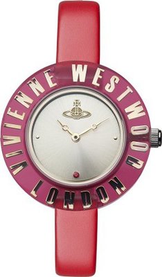 Vivienne Westwood Clarity Bright Quartz with Silver Dial Analogue Display and Red Leather Strap VV032RD