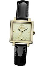 Vivienne Westwood Exhibitor Quartz with Beige Dial Analogue Display and Black Leather Strap VV087GDBK