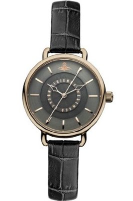 Vivienne Westwood Gainsborough Quartz with Grey Dial Analogue Display and Black Leather Strap VV076CHCH
