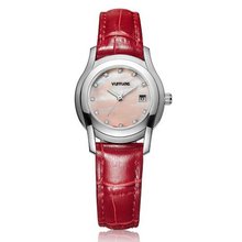 Vufflens V036.31 Donau Collection Red Leather Pink Mother-pearl Quartz