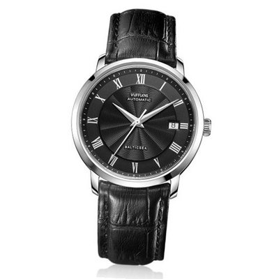 Vufflens, V39.256.56 Baltic Sea Collection Classic Black Leather Black Roman Numerals Mechanical