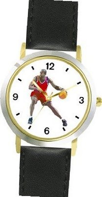 Basketball Player No.1 Basketball Theme - WATCHBUDDY® DELUXE TWO-TONE THEME WATCH - Arabic Numbers - Black Leather Strap-Size-Large ( Size or Jumbo Size )
