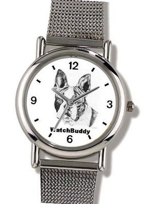Boston Terrier (SC) Dog - WATCHBUDDY® ELITE Chrome-Plated Metal Alloy with Metal Mesh Strap-Size-Small ( Standard Size )