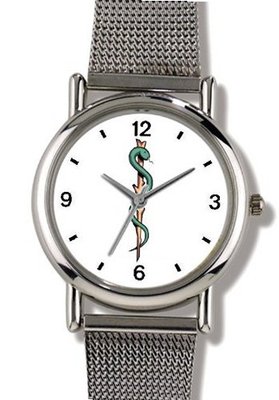 Caduceus or Aesculapius Medical Symbol - WATCHBUDDY® ELITE Chrome-Plated Metal Alloy with Metal Mesh Strap-Size-Large ( Size or Jumbo Size )