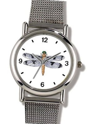 Dragonfly or Dragon Fly Insect - Animal - WATCHBUDDY® ELITE Chrome-Plated Metal Alloy with Metal Mesh Strap-Size-Small ( Standard Size )