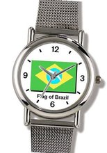 Flag of Brazil - Brazilian Theme - WATCHBUDDY® ELITE Chrome-Plated Metal Alloy with Metal Mesh Strap-Size-Large ( Size or Jumbo Size )