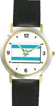Flag of Israel No.1, Star of David or Mogen David Judaica Jewish Theme - WATCHBUDDY® DELUXE TWO-TONE THEME WATCH - Arabic Numbers - Black Leather Strap- Size-Small