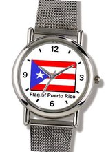 Flag of Puerto Rico Theme - WATCHBUDDY® ELITE Chrome-Plated Metal Alloy with Metal Mesh Strap-Size-Large ( Size or Jumbo Size )