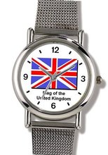 Flag of United Kingdom - Union Jack No.2 England Theme - WATCHBUDDY® ELITE Chrome-Plated Metal Alloy with Metal Mesh Strap-Size-Small ( Standard Size )