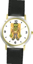 Frankenstein - WATCHBUDDY® DELUXE TWO-TONE THEME WATCH - Arabic Numbers - Black Leather Strap-Size-Large ( Size or Jumbo Size )
