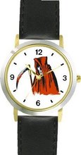 Grim Reaper - WATCHBUDDY® DELUXE TWO-TONE THEME WATCH - Arabic Numbers - Black Leather Strap-Size-Large ( Size or Jumbo Size )