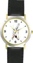 Gymnast on Rings Gymnastics Theme - WATCHBUDDY® DELUXE TWO-TONE THEME WATCH - Arabic Numbers - Black Leather Strap-Children's Size-Small ( Boy's Size & Girl's Size )