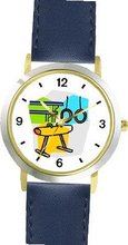 Gymnastic Equipment or Apparatus Montage - Rings, Pommel Horse, Parallel Bars Gymnastics Theme - WATCHBUDDY® DELUXE TWO-TONE THEME WATCH - Arabic Numbers - Blue Leather Strap-Children's Size-Small ( Boy's Size & Girl's Size )