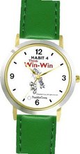 Habit 4 - Think Win-Win (English Text) - DELUXE TWO-TONE WATCH from THE 7 HABITS - WATCH COLLECTION BY WATCHBUDDY® - Arabic Numbers - Green Leather Strap-Size-Large ( Size or Jumbo Size )