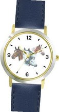 Horse Collage - Brown, Paint and White Mare and Foal - JP - Horse - WATCHBUDDY® DELUXE TWO-TONE THEME WATCH - Arabic Numbers - Blue Leather Strap-Children's Size-Small ( Boy's Size & Girl's Size )