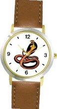 King Cobra Snake Animal - WATCHBUDDY® DELUXE TWO-TONE THEME WATCH - Arabic Numbers - Brown Leather Strap-Children's Size-Small ( Boy's Size & Girl's Size )