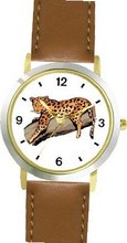 Leopard Cat - WATCHBUDDY® DELUXE TWO-TONE THEME WATCH - Arabic Numbers - Brown Leather Strap-Children's Size-Small ( Boy's Size & Girl's Size )