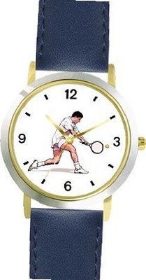 Man Tennis Player No.2 Tennis Theme - WATCHBUDDY® DELUXE TWO-TONE THEME WATCH - Arabic Numbers - Blue Leather Strap-Size-Large ( Size or Jumbo Size )