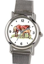 Mare and Foal Horse - WATCHBUDDY® ELITE Chrome-Plated Metal Alloy with Metal Mesh Strap-Size-Large ( Size or Jumbo Size )