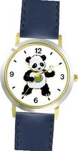 Ping Pong Playing Baby Giant Panda or Panda Bear Animal - WATCHBUDDY® DELUXE TWO-TONE THEME WATCH - Arabic Numbers - Blue Leather Strap-Children's Size-Small ( Boy's Size & Girl's Size )