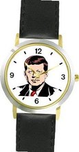 President John F. Kennedy American Theme - WATCHBUDDY® DELUXE TWO-TONE THEME WATCH - Arabic Numbers - Black Leather Strap-Size-Large ( Size or Jumbo Size )