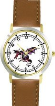 Purple Dragon or Dinosaur Animal - WATCHBUDDY® DELUXE TWO-TONE THEME WATCH - Arabic Numbers - Brown Leather Strap-Children's Size-Small ( Boy's Size & Girl's Size )