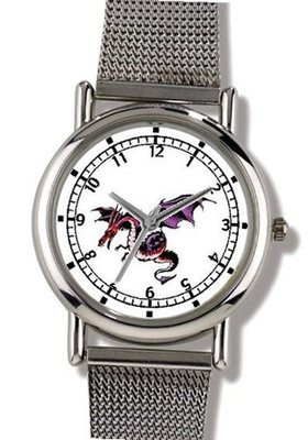 Purple Dragon or Dinosaur Animal - WATCHBUDDY® ELITE Chrome-Plated Metal Alloy with Metal Mesh Strap-Size-Large ( Size or Jumbo Size )