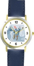 Puss in Boots Cat - WATCHBUDDY® DELUXE TWO-TONE THEME WATCH - Arabic Numbers - Blue Leather Strap-Children's Size-Small ( Boy's Size & Girl's Size )