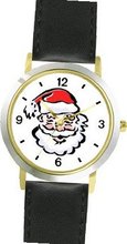 Santa Claus Face Christmas Theme - WATCHBUDDY® DELUXE TWO-TONE THEME WATCH - Arabic Numbers - Black Leather Strap-Size-Large ( Size or Jumbo Size )