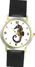 Sea Horse or Seahorse No.2 Animal - WATCHBUDDY® DELUXE TWO-TONE THEME WATCH - Arabic Numbers - Black Leather Strap-Size-Large ( Size or Jumbo Size )