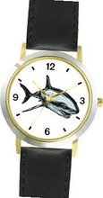 Shark No.1 Animal - WATCHBUDDY® DELUXE TWO-TONE THEME WATCH - Arabic Numbers - Black Leather Strap-Size-Children's Size-Small ( Boy's Size & Girl's Size )