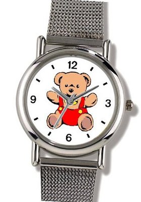 Teddy Bear (Red Outfit & Tie) Bear Animal - WATCHBUDDY® ELITE Chrome-Plated Metal Alloy with Metal Mesh Strap-Size-Large ( Size or Jumbo Size )