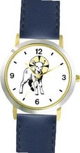 The Lamb with Halo Christian Theme - WATCHBUDDY® DELUXE TWO-TONE THEME WATCH - Arabic Numbers - Blue Leather Strap-Size-Large ( Size or Jumbo Size )