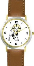 The Lamb with Halo Christian Theme - WATCHBUDDY® DELUXE TWO-TONE THEME WATCH - Arabic Numbers - Brown Leather Strap- Size-Small