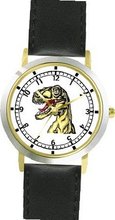 Tyrannosaurus Rex - T Rex - Head Shot Dinosaur Animal - WATCHBUDDY® DELUXE TWO-TONE THEME WATCH - Arabic Numbers - Black Leather Strap-Size-Large ( Size or Jumbo Size )