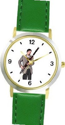 uWatchBuddy Bassoon Player or Bassoonist Classical Musician - WATCHBUDDY® DELUXE TWO-TONE THEME WATCH - Arabic Numbers - Green Leather Strap-Size-Large ( Size or Jumbo Size ) 